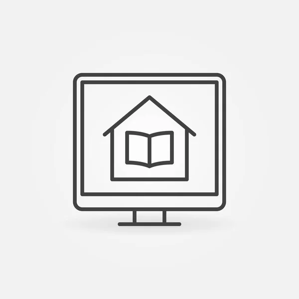 House with Book on Computer Screen outline vector line icon — Stock Vector