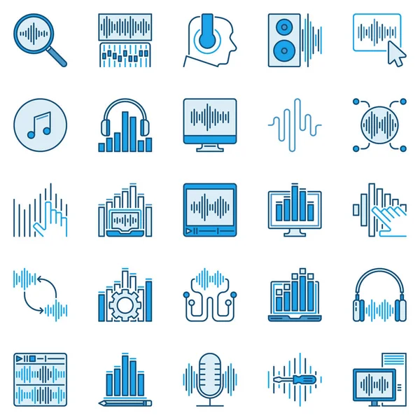 Ses Tasarımı mavi simgeleri - vektör Ses Düzenleme işaretleri — Stok Vektör