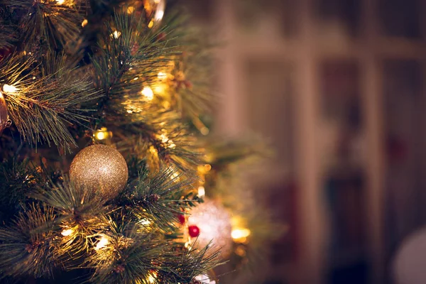 Fond Saisonnier Avec Des Jouets Noël Sur Arbre Concept Célébration — Photo