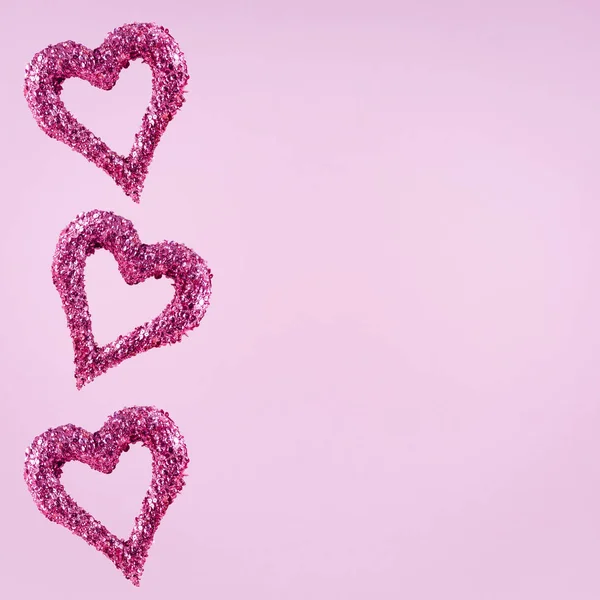 Glitter Hearts Pink Background Valentines Day Love Concept Square — Stock Photo, Image