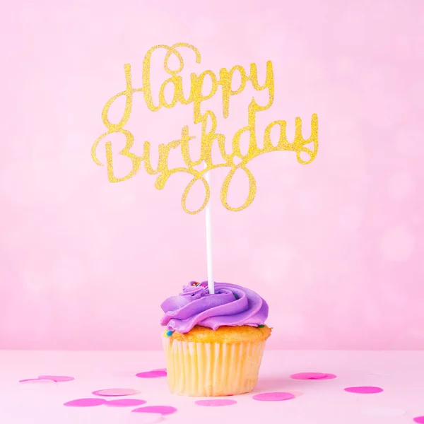 Yaratıcı Pastel Fantezi Tebrik Kartı Cupcake Mutlu Yıllar Topper Bokeh — Stok fotoğraf