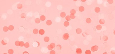 Pembe parti konfeti yaratıcı pastel fantezi tebrik kartı. Bebek duş, Doğum günü, kutlama kavramı. Yatay, afiş, geniş ekran formatı. Yaşam mercan Tema - 2019 yılın renk