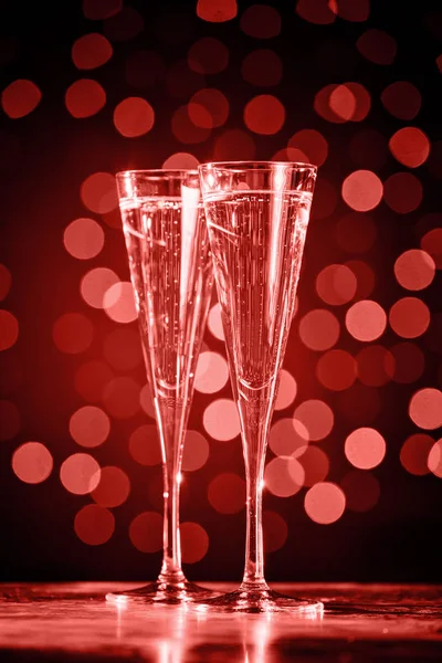 Two Glasses Champagne Dark Bokeh Background Holiday Concept Festive Bokeh — Stock Photo, Image