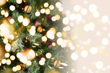 Noel ağacı arka plan. Tatil kavramı. Yatay. Festival kalın bokeh