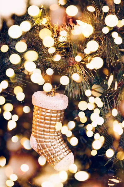 Fondo Estacional Con Juguete Navidad Árbol Concepto Celebración Foco Suave — Foto de Stock