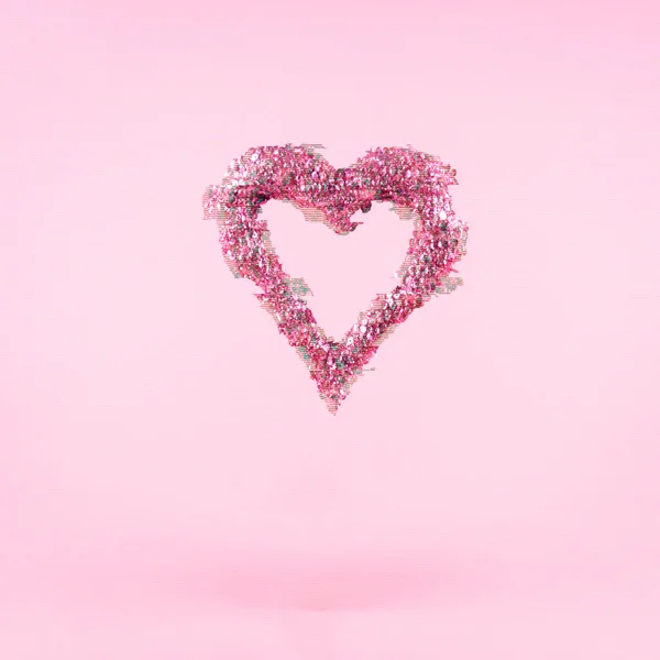 Glitter Heart Pink Background Valentines Day Love Concept Square Glitch — Stock Photo, Image