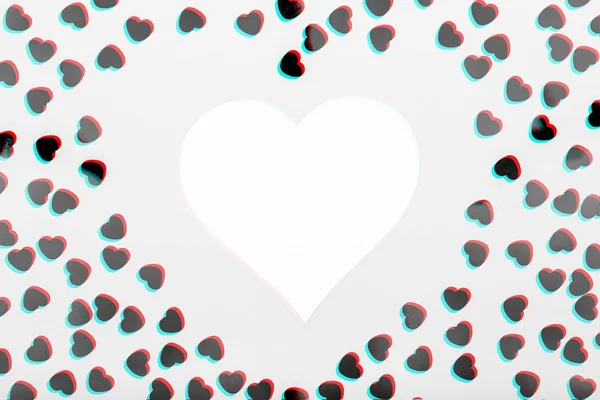 Λευκή Καρδιά Γκλίτερ Κομφετί Καρδιά Ημέρα Του Αγίου Βαλεντίνου Ημέρα — Φωτογραφία Αρχείου