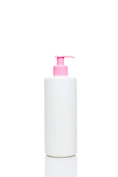 Lotion bottle with pink pump isolated on white — Stock Photo, Image