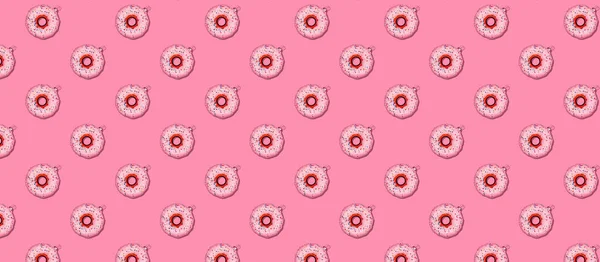 Seamless pattern with Christmas tree toy donut on pink — Stock Photo, Image