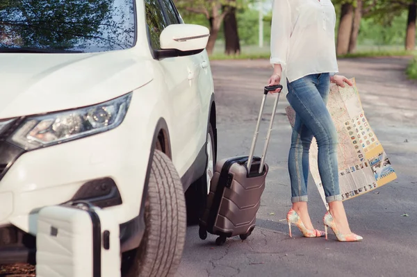 Blonde Woman Luggage Stock Picture