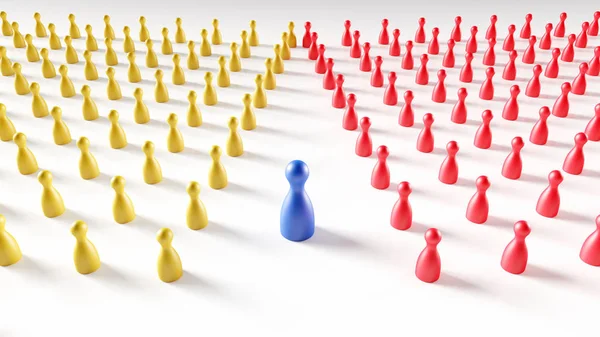 Piyonlar çeşitli fikirler tasvir eden beyaz zemin üzerine dizi kavramı: Arabuluculuk - çatışma çözme