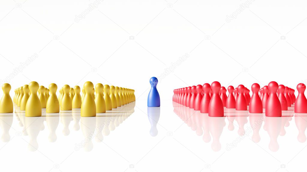 Concept series of Pawns on White Background depicting several Ideas: Mediation - Conflict solving