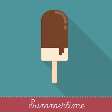 Yaz tatil öğe, parlak renklerde uzun gölge ile düz tasarım koleksiyonu: çikolatalı vanilyalı dondurma dondurma