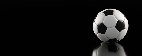 Soccer Ball Banner Classic Med Kopia Utrymme Svart Bakgrund Med — Stockfoto