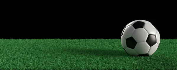 Futbol topu afiş, yeşil çimenlerin üzerinde klasik siyah arka plan üzerinde kopya alanı ile