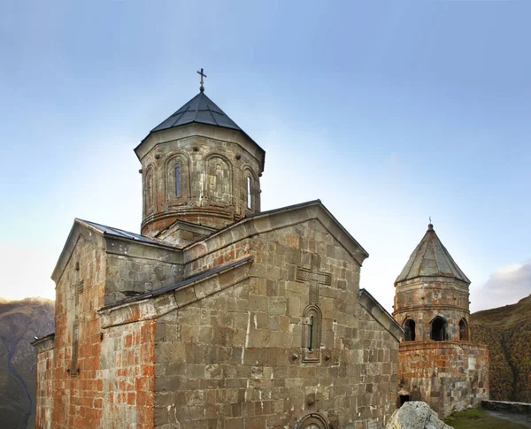 Gergeti Trinity Church near the village Stepantsminda. Georgia