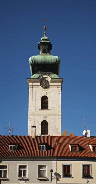 Campanario Iglesia Presentación Santísima Virgen María Ceske Budejovice República Checa — Foto de Stock