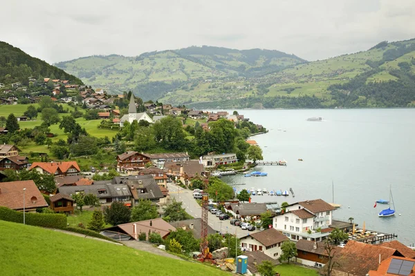 Vista Del Pueblo Faulensee Suiza — Foto de Stock