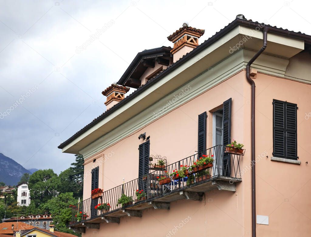 Fragment of building in Menaggio. Province Como. Italy