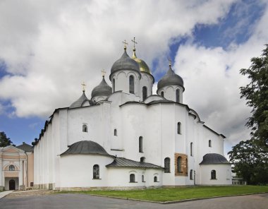 Büyük (Veliky Novgorod) Novgorod 'daki Aziz Sophia Katedrali. Rusya