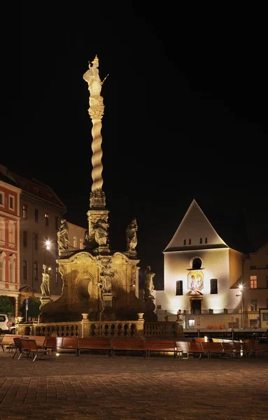 Kolumna Plagi Mariańskiej Dolnym Rynku Dolni Namesti Ołomuńcu Morawach Republika — Zdjęcie stockowe