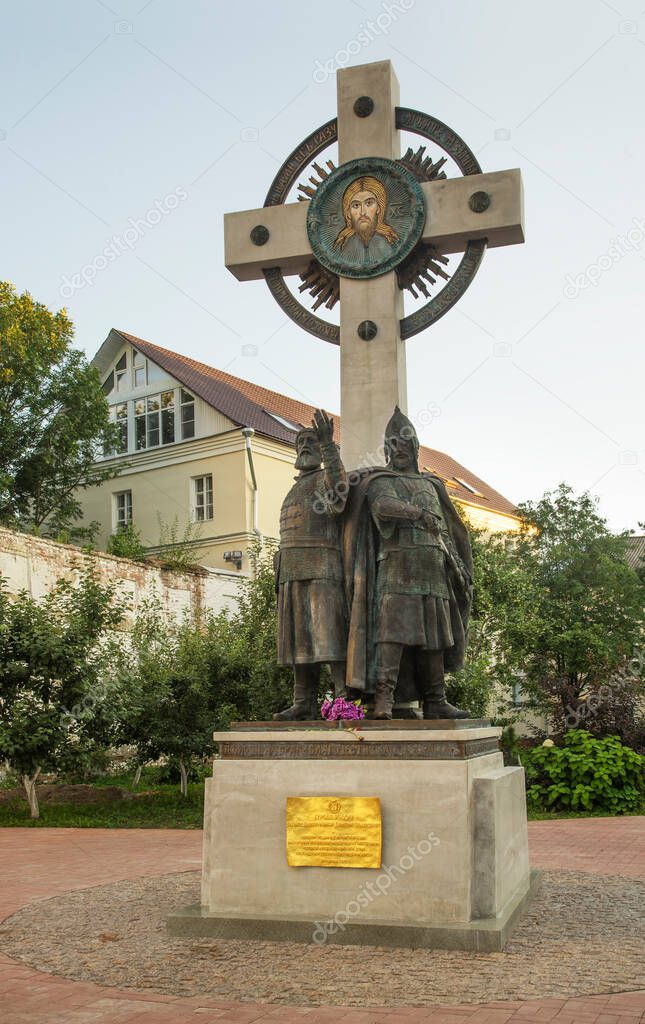 Monument to Minin and Pozharsky at Cyril-Athanasievsky monastery in Yaroslavl. Russia