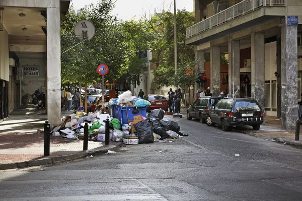 Spazzatura Sulla Durante Sciopero Delle Utenze Atene Grecia — Foto Stock