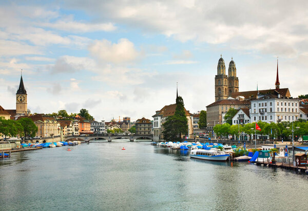 Embankment of Limmat river in Zurich. Switzerland