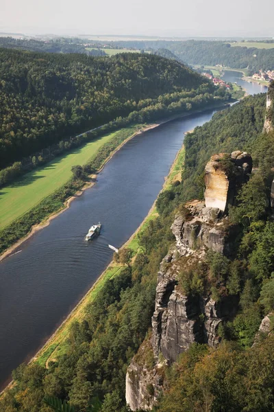 Rivière Elbe Bastei Aux Montagnes Grès Elbe Près Village Rathen — Photo