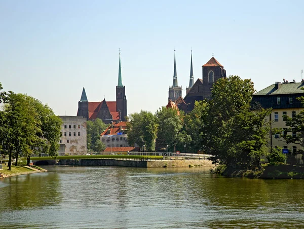 Widok Ostrowa Tumskiego Wrocławiu Polska — Zdjęcie stockowe