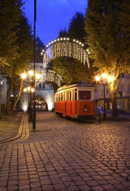 Slupsk 'taki eski tramvay. Pomeranya Voyvodalığı. Polonya
