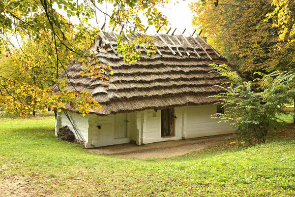 Old house in museum of folk architecture in Sanok. Subcarpathian voivodeship. Poland