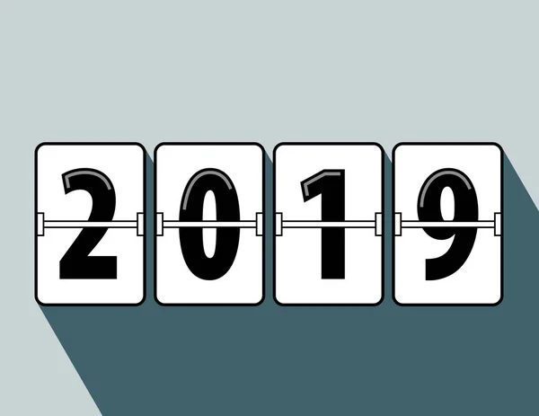 Happy new year 2019 flip clock style. Happy New Year 2019 scoreboard vector illustration. Mechanical clock on digits board panel in flat style. Blue Background. Vector illustration. Elements for design.