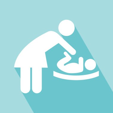 Çocuk bezi Simge Değiştir. Uzun gölge ile çocuk bezi Simge Değiştir. Anne bebek simgesi mavi zemin üzerine sarmak. Hepsi tek bir katmanda. Vektör çizim. Tasarım öğeleri.