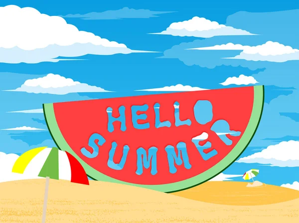Bonjour Pastèque Été Tranche Pastèque Avec Texte Hello Summer Concept — Image vectorielle