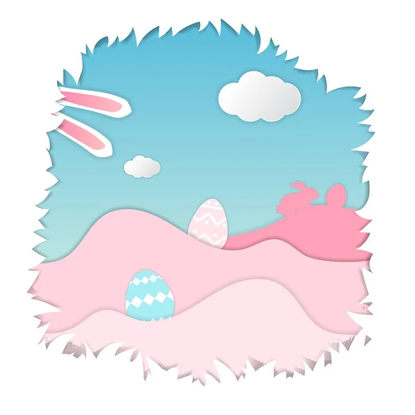Buona Pasqua Con Simpatico Coniglietto Uova Pasqua Stile Carta Tagliata — Vettoriale Stock