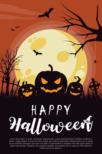 Feliz Cartel Halloween Tarjeta Halloween Con Calabazas Ilustración Vectorial Todo — Vector de stock