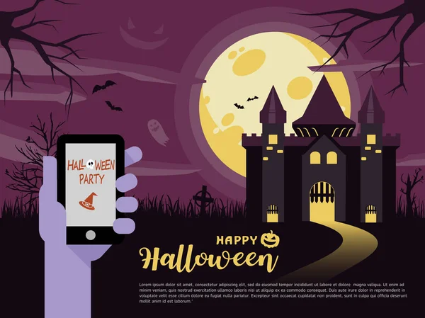 Feliz Cartel Halloween Fiesta Noche Halloween Ilustración Vectorial Del Teléfono — Vector de stock