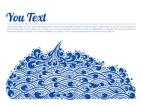 Blaue Wellen Des Meeres Linie Thai Art Vektor Illustration Orientalische — Stockvektor