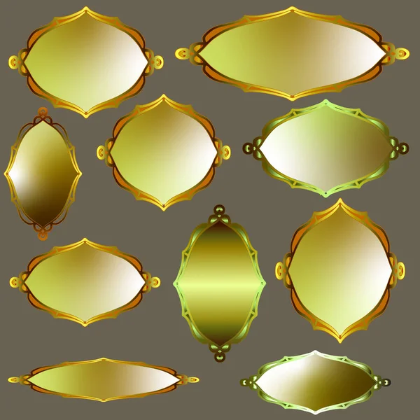 Conjunto de marcos vectoriales de oro. Fronteras doradas aisladas con lugar para texto o etiqueta. Ilustración vectorial — Vector de stock