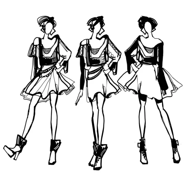 Vektorová ilustrační sada různých krásných modelek v šatech. Lady girls — Stockový vektor