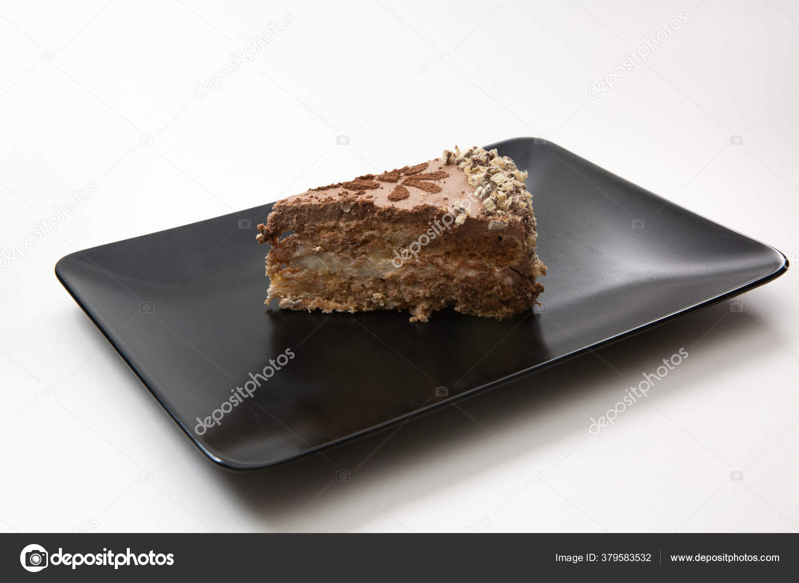 Piece Cake Black Rectangular Plate White Background Stock Photo by ...