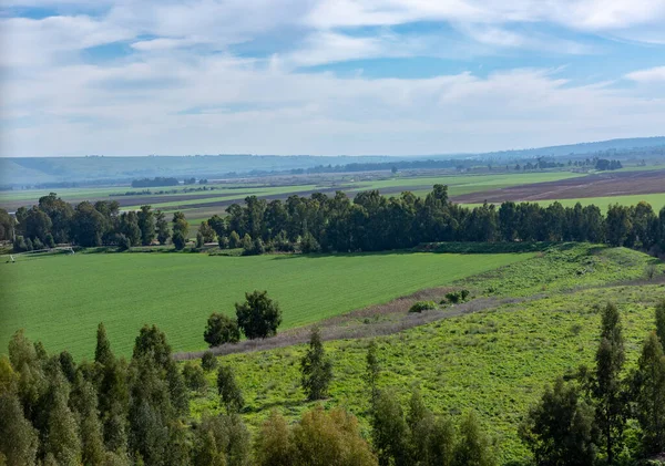 Pohled Zelená Pole Hula Valley Reserve — Stock fotografie