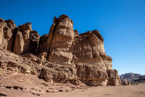 Gul Röda Salomonpelare Som Skapats Naturattraktionerna Timna Parken Arava Öknen — Stockfoto