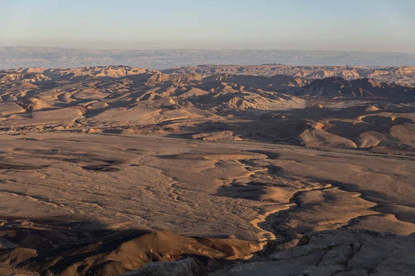 Panoramiczny Widok Machtesh Ramon Pustyni Negev Zachód Słońca — Zdjęcie stockowe