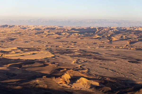 Panoramiczny Widok Machtesh Ramon Pustyni Negev Zachód Słońca — Zdjęcie stockowe