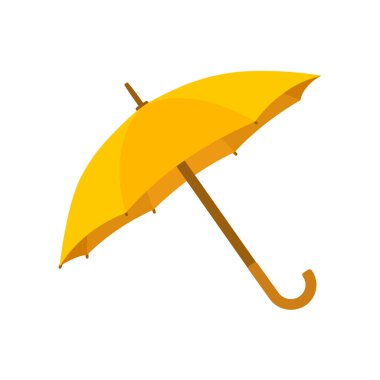 Beyaz arkaplanda düz bir şekilde şemsiye simgesi. Vektör sembolü Çizgi film tarzında şemsiye..