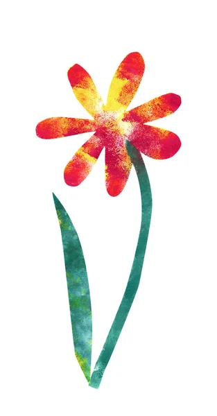 Gouache Papatya Çiçeği Elle Baskı Tekniği Beyaz Bir Arka Planda — Stok fotoğraf