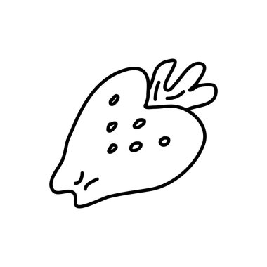 Beyaz arka planda siyah mürekkeple el çizimi vektör çizimi. Karalama tarzında çilek. İzole edilmiş dış hat.