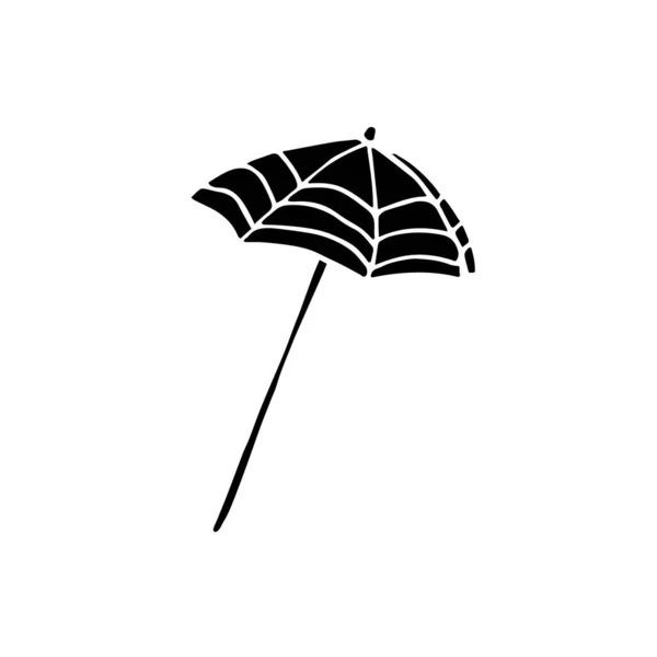 在白色背景上孤立的海滩伞轮廓的矢量插图 手绘黑色图标 — 图库矢量图片